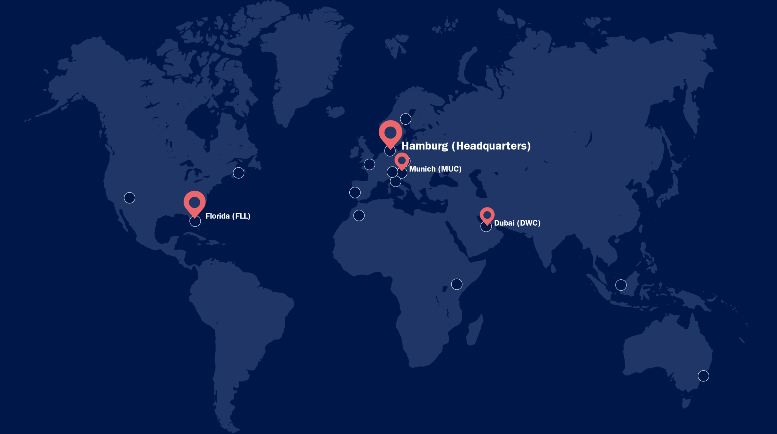 Map of Spairliners' warehouses, headquarters and customers worldwide.